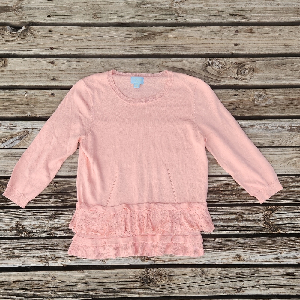 Cece Nordstrom Pink Ruffled Knit Sweater Preppy Medium Spring Warm Girly Easter